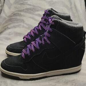 NIKE💥WEDGE PURPLE STYLE DUNK SKY HIGH🖤BLACK🖤COURT💜PURPLE💜LADIES 6.5 IN VGUC